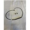 Image 1 : GENUINE BLACK PEARLS W/ CORD NECKLACE AND EARRINGS SET