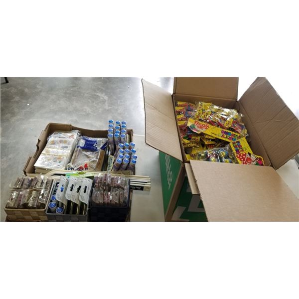 2 BOXES OF NEW OLD STOCK - PARTY SUPPLIES, PENCIL SETS, ETC