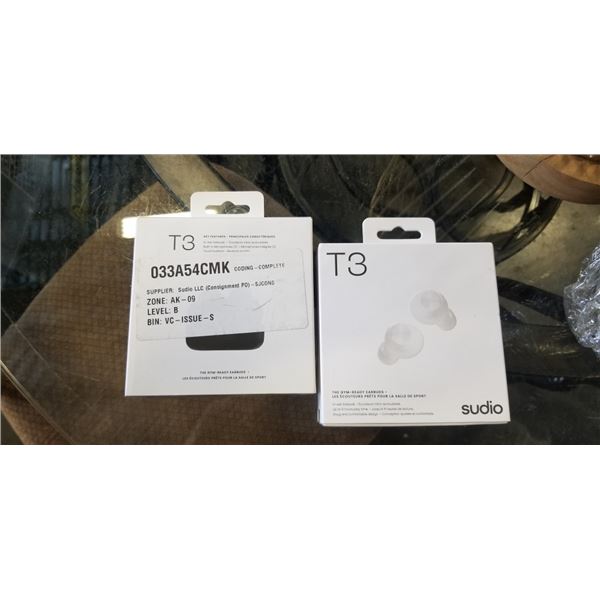 2 PAIRS OF SUDIO T3 IN EAR BLUETOOTH BUDS, GYM READY
