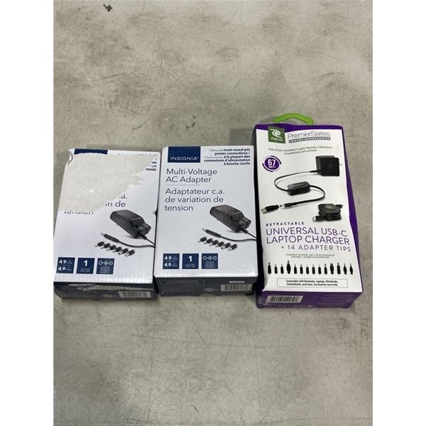 RETRAK UNIVERSAL USB-C LAPTOP CHARGER AND TWO MULTI-VOLTAGE AC ADAPTERS