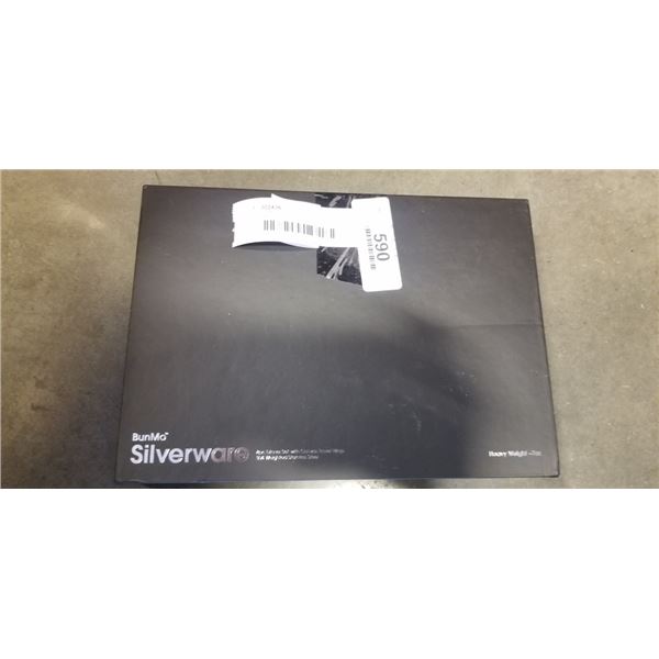 NEW BUNMO SILVERWARE SET, 4PC WITH TRAVEL WRAP 304 WEIGHTED STANILESS, HEAVY WEIGHT 7OZ