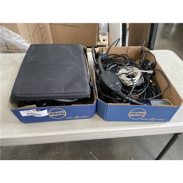 2 TRAYS OF ASSORTED POWER CORDS AND CHARGERS
