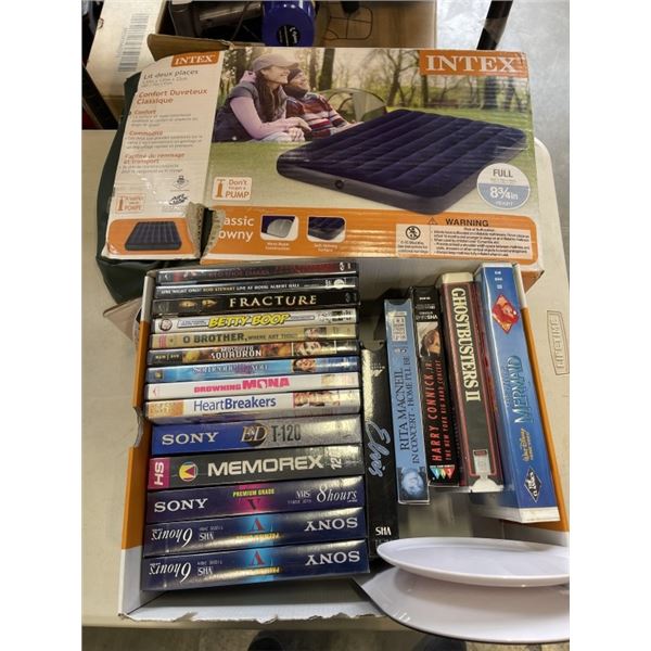 QUEENSIZE AIR MATTRESS, ASSORTED DVDS AND KITCHEN SCALE