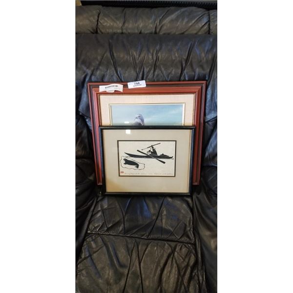 HENRY NAPARTUK ESKIMO AND WALRUS PRINT, SIGNED AND FRAMED OWL PRINT
