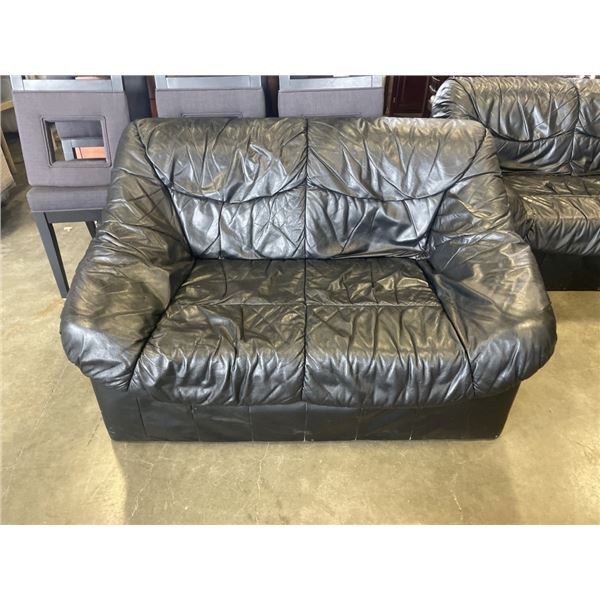 BLACK LEATHER LOVE SEAT AND CHAIR