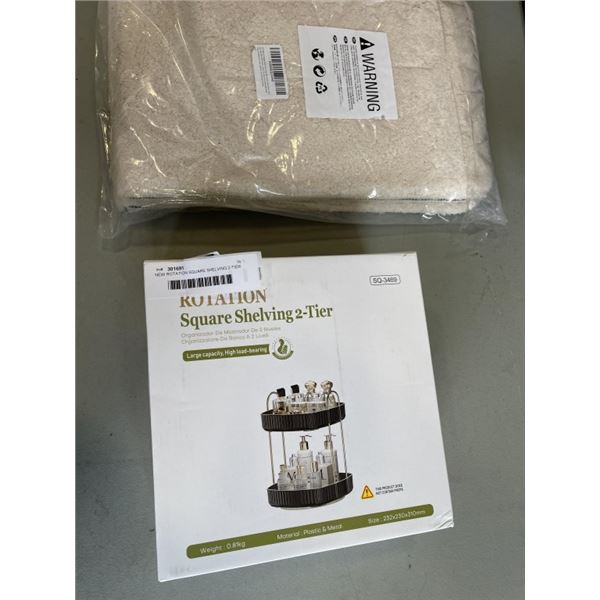 NEW ROTATION SQUARE SHELVING 2-TIER AND NEW SAGGY BATHROOM RUG MAT