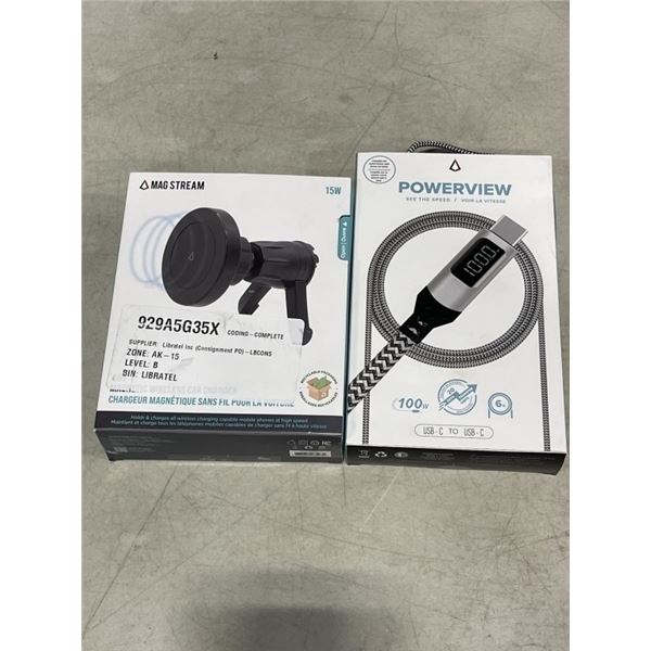 LBT MAGSTREAM MAGNETIC WIRELESS CAR CHARGER AND POWERVIEW USB-C TO USB-C 100 CABLE