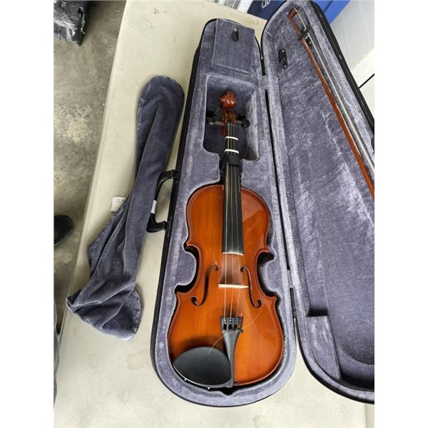 CASED VIOLIN WITH BOW, TUNER AND HARC CASE, IN GOOD CONDITION