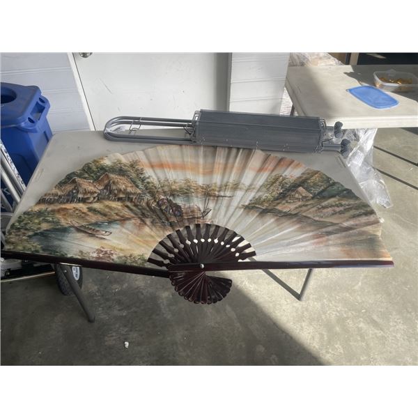 ROLLING ORGANIZER AND FABRIC HAND PAINTED LARGE FAN