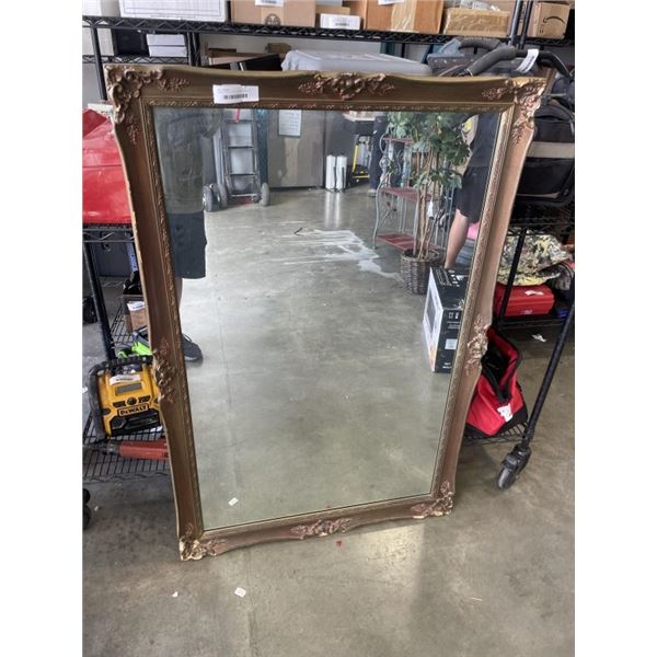 LARGE ANTIQUE GUILT FRAMED MIRROR, SOME DAMAGE, 53 X 36 INCH