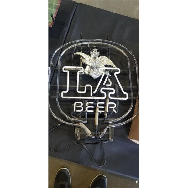 LA BEER NEON LIGHT, WORKING , 20 X 22 INCH