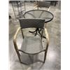Image 4 : BRAND NEW PATIO BISTRO SET, GLASS TOP ROUND PATIO TABLE, 30 INCH DIAMETER AND 2 STACKING GREY STAINL