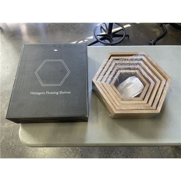 2 NEW SETS OF 5 DECORATIVE HEXAGONAL FLOATING WALL SHELVES