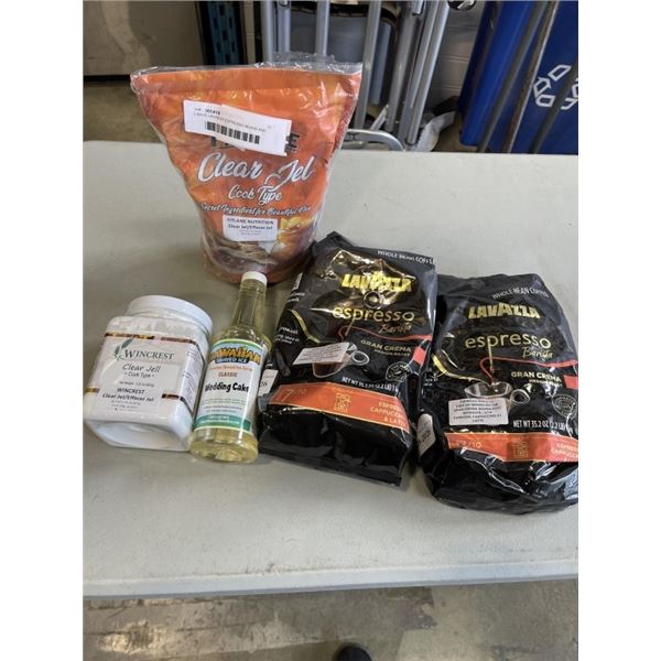 2 BAGS LAVAZZA ESPRESSO BEANS AND FITLANE CLEAR GEL AND WINCREST CLEAR JELL AND HAWAIIAN WEDDING CAK