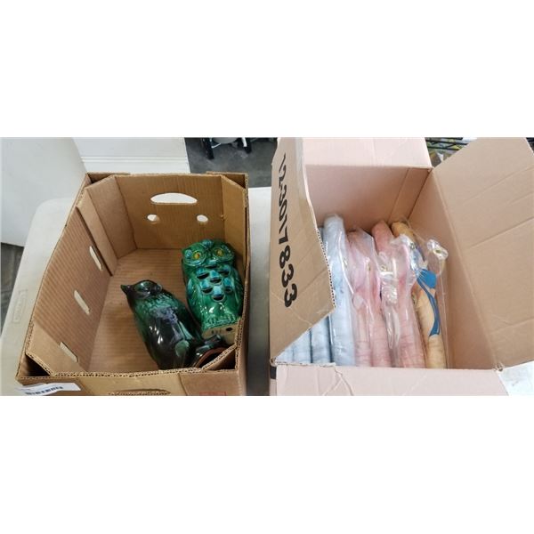 2 VINTAGE OWLS, GIFTCRAFT AND ASSORTED VINTAGE KIDS PADDED HANGERS