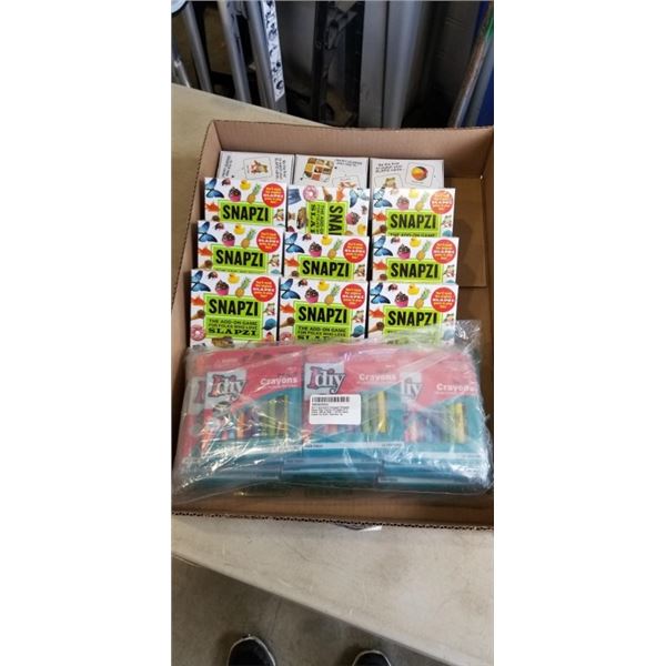 22 SETS OF IDIY 12 CRAYON PACKS AND 12 SNAPZI ADD ON GAMES FOR SLAPZI