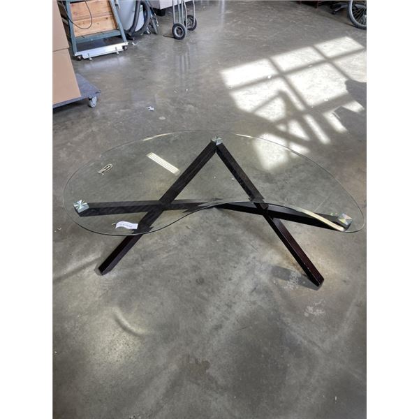 MODERN KIDNEY SHAPED GLASS TOP COFFEE TABLE