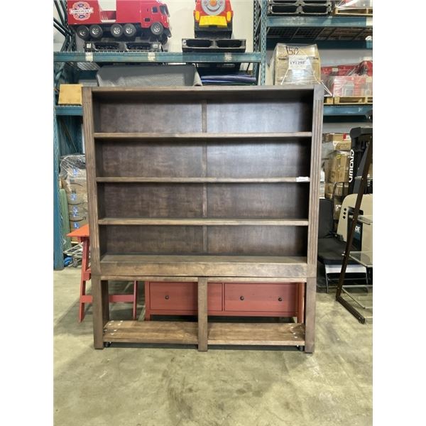 2PC CUSTOM BUILT ROLLING SOLID WOOD LIBRARY SHELF 84 INCH TALL AND 72 INCH WIDE