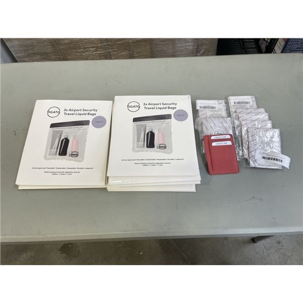 12 NEW 3X AIRPORT SECURITY TRAVEL LIQUID BAGS AND 10 NEW COMPACT LEATHER WALLET