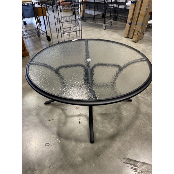BRAND NEW GLASS TOP ROUND PATIO TABLE, 56 INCH DIAMETER