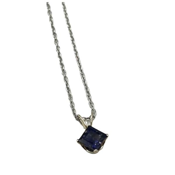 10KT WHITE GOLD NATURAL IOLITE PENDANT WITH STERLING SILVER CHAIN, RETAIL $350.00.