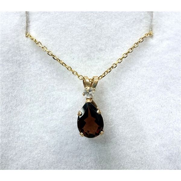 10KT YELLOW GOLD NATURAL GARNET PENDANT WITH GOLD PLATED STERLING SILVER CHAIN, RETAIL $400.00. GARN