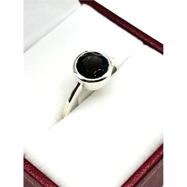 STERLING SILVER NATURAL SMOKEY QUARTZ RING, SIZE 5, RETAIL $400.00.