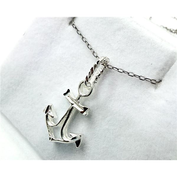 STERLING SILVER PLAIN ANCHOR PENDANT WITH STERLING SILVER CHAIN, RETAIL $300.00.