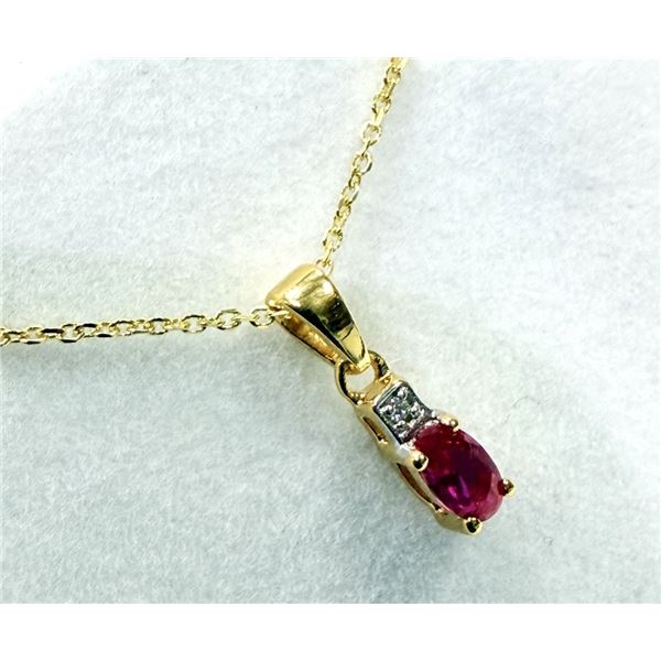 GOLD PLATED STERLING SILVER NATURAL ENHANCED RUBY PENDANT WITH GOLD PLATED STERLING SILVER CHAIN, RE