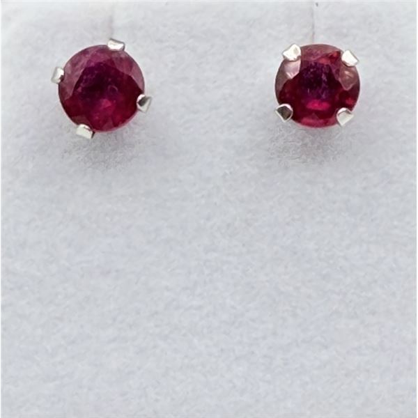 10KT WHITE GOLD NATURAL ENHANCED RUBY (0.88CT) STUD EARRINGS, W/A $1000.00.