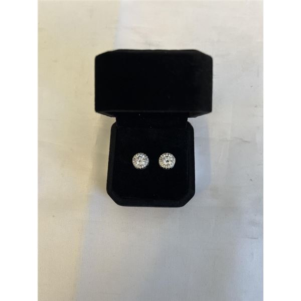 NEW S925 1.0CT EACH SIMULATED DIAMOND (CZ) HALO STUD EARRINGS MOUNTED IN 925 STERLING SILVER W/ WHIT