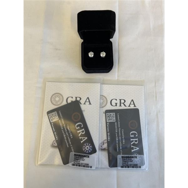 NEW S925 2.0CT MOISSANITE STONE STUD EARRINGS, MOUNTED IN 925 STERLING SILVER W/ WHITE GOLD OVERLAY 