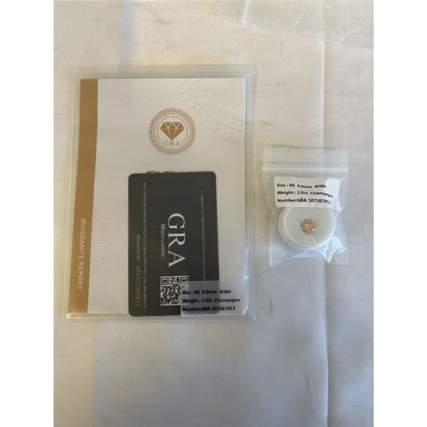 NEW 2.0CT CHAMPAGNE MOISSANITE STONE, ROUND BRILLIANT CUT, VVS1 TESTS POSITIVE W/ DIAMOND TESTER (MO