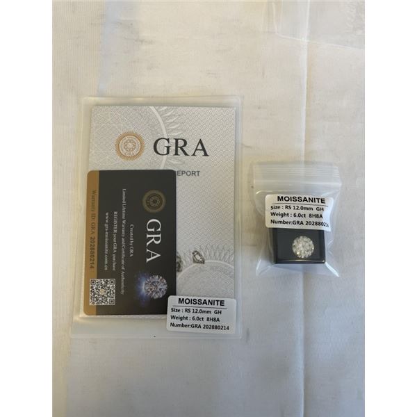 NEW 6.0CT MOISSANITE STONE, ROUND BRILLIANT CUT, GH-VVS1 TESTS POSITIVE W/ DIAMOND TESTER (MORE BRIL