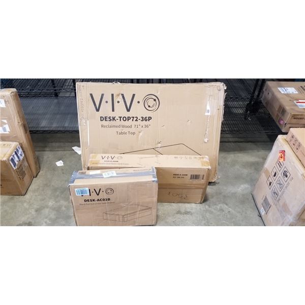 VIVO RECLAIMED 71" X 36" TABLE TOP AND WHITE ELECTRIC DUAL MOTOR DESK FRAME AND BLACK PULL OUT UNDER