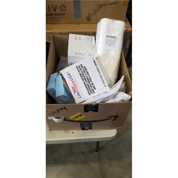 LOT OF AMAZON GOODS INCLUDING STICKY BRAS, STYRAFOAM CUPS, A SAMSUNG MONITOR MOUNT, BEEKEEPING OUTFI