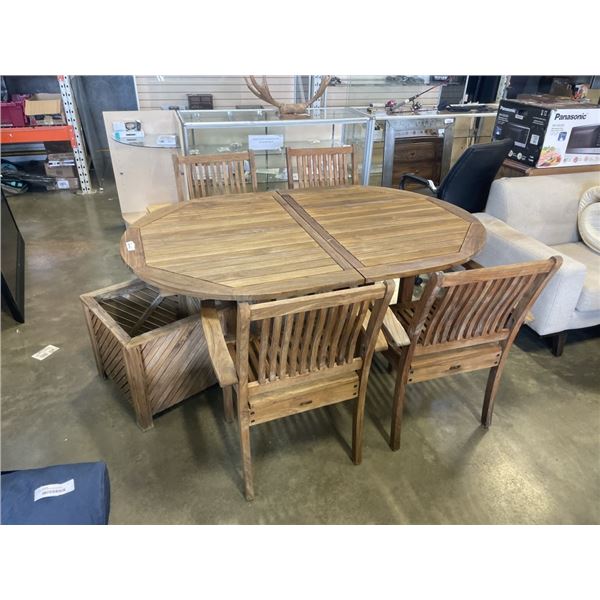 TEAK BOSQUEMA PATIO TABLE WITH 4 CHAIRS AND MATCHING PLANTER BOX
