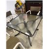 Image 2 : BRAND NEW GLASS TOP SQAURE PATIO WITH 4 BROWN STACKING CHAIRS, 36 INCH SQUARE TABLE