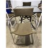 Image 4 : BRAND NEW GLASS TOP SQAURE PATIO WITH 4 BROWN STACKING CHAIRS, 36 INCH SQUARE TABLE