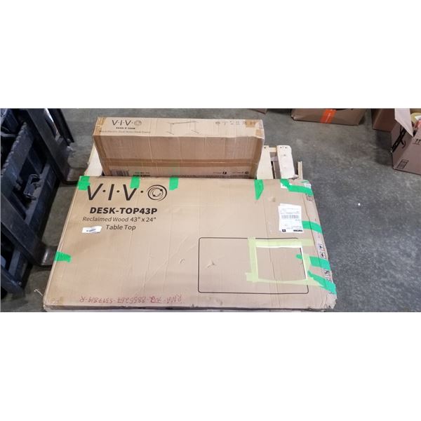 RECLAIMED WOOD 43" X 24" TABLE TOP AND BLACK ELECTRIC DUAL MOTOR DESK FRAME