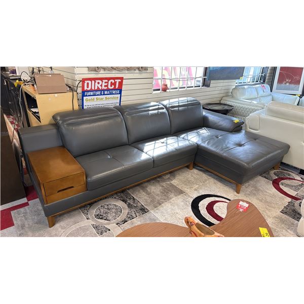 2-PC LEATHER SECTIONAL SOFA WITH CHAISE & DRAWER