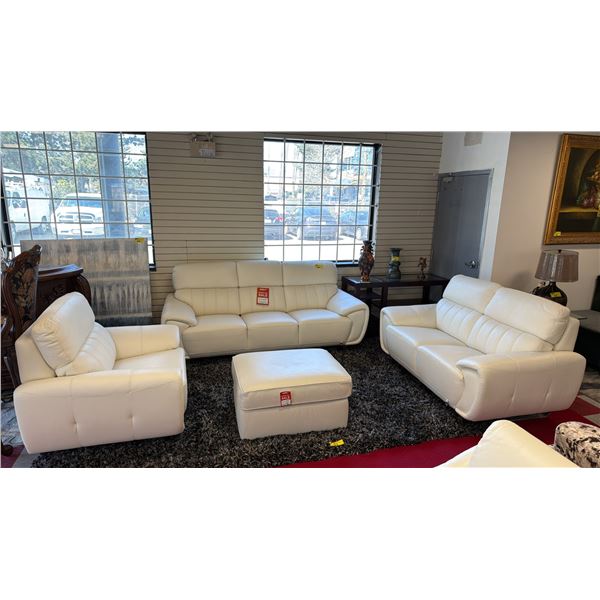 4-PC LEATHER SOFA SET INCLUDING; SOFA, LOVESEAT, LOUNGE CHAIR & OTTOMAN