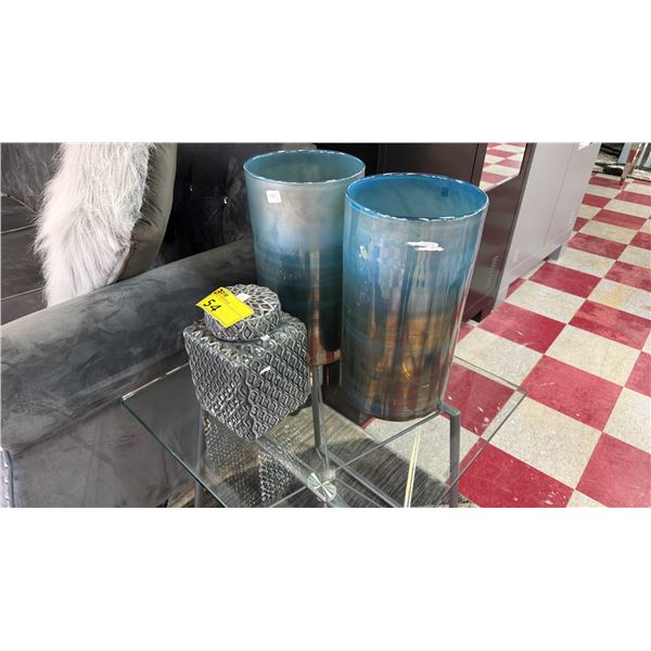 2 LARGE VASES & SMALL CONTAINER