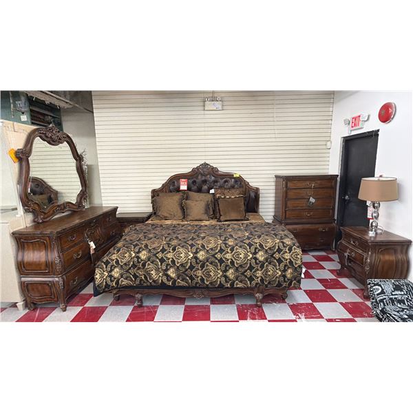 5-PC BEDROOM SUITE INCLUDING; KING SIZE BED WITH MATTRESS, VANITY, HIGHBOY DRESSER,