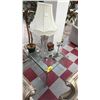 Image 1 : GLASS END TABLE WITH TABLE LAMP & DECOR CONTENTS