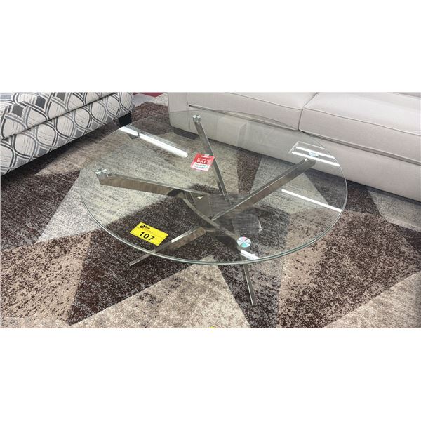 ROUND CHROME & GLASS TOP COFFEE TABLE