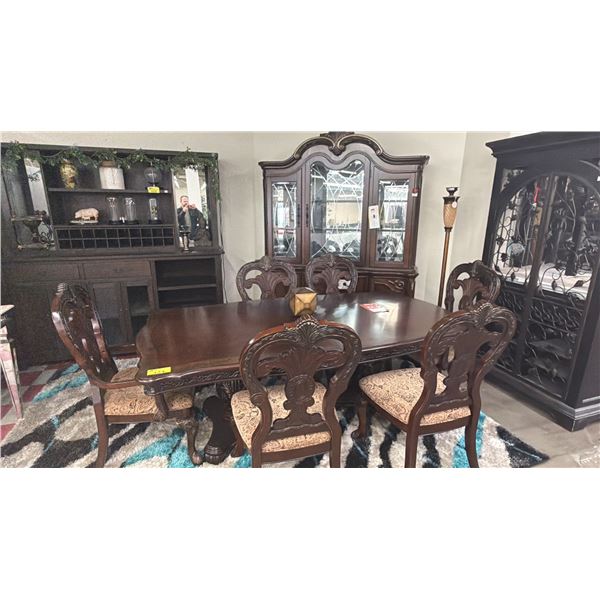 9-PC DINING SET INCLUDING; DINING TABLE WITH 6 CHAIRS WITH GLASS FRONT BUFFET & HUTCH