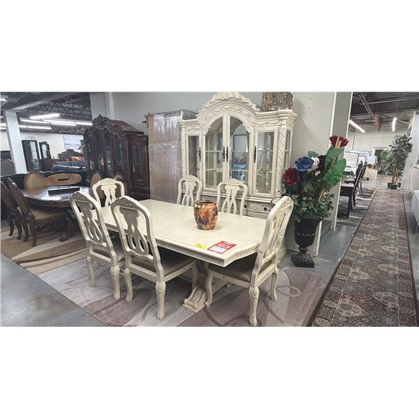 9-PC DINING SET INCLUDING; DINING TABLE & CHAIRS WITH GLASS FRONT BUFFET & HUTCH