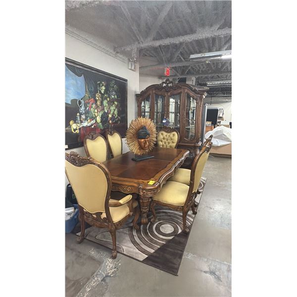 9-PC DINING SET INCLUDING; DINING TABLE & CHAIRS WITH GLASS FRONT BUFFET & HUTCH