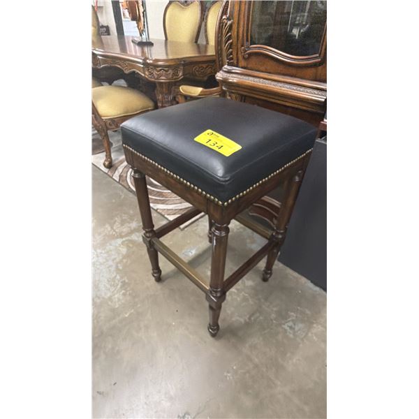 WOOD & STUDDED LEATHER STOOL